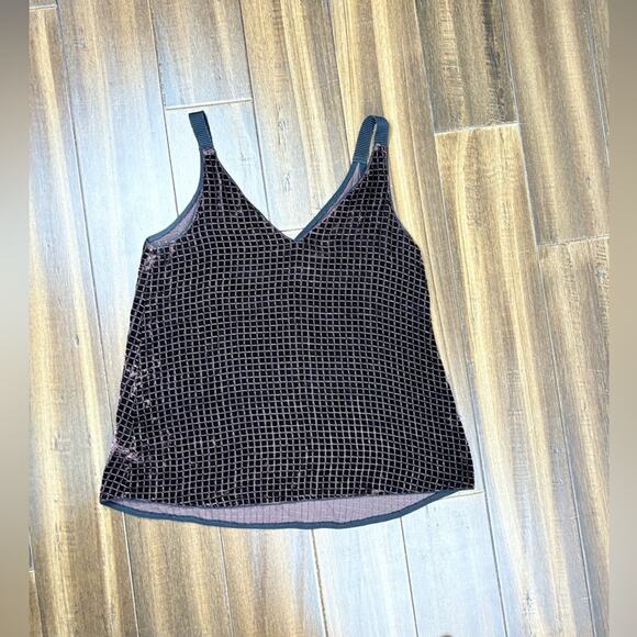 Size 2 Tricot Tank Top Velvet Sparkly grid pattern, sheer, Brown y2k - Picture 7 of 8